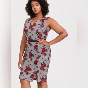 Torrid Plus Size Plaid and Red Floral Ponte Sheath Dress Sz 20